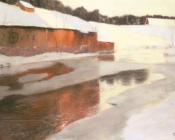 弗里茨 陶洛 : A Factory Building near an Icy River in Winter